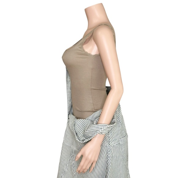 JOAH BROWN Scoop Neck Tank W/ Lace Trim, Taupe Rib, SM - Picture 8 of 11